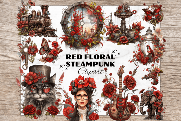 Download Red Floral Vintage Elements - Steampunk - Floral Collection