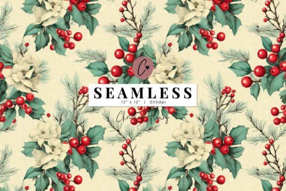 Download Seamless Vintage Holly Background - Vintage holly Collection