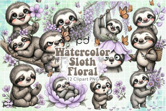 Download Watercolor Sloth Floral Graphics - Floral Collection