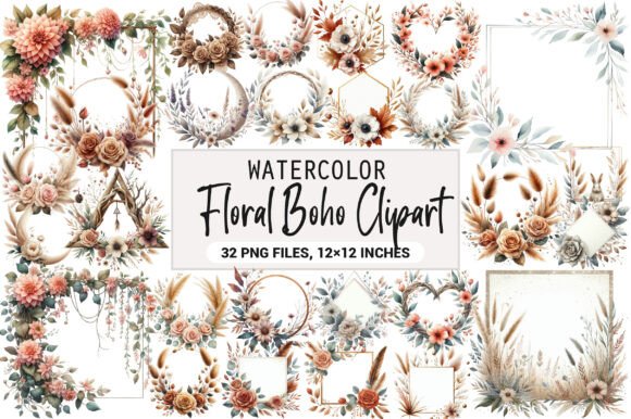 Download Floral Frame Border Wreath. Boho Clipart - Floral Collection