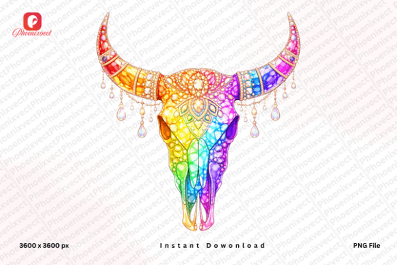 Download Rhinestone Western Boho Cow Skull PNG - Boho Collection
