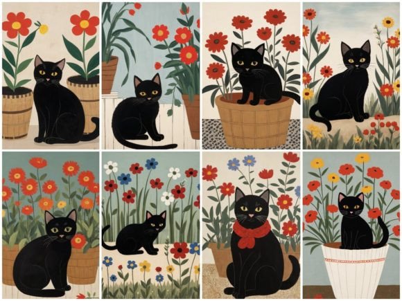 Download 64 Images Floral Black Cat Painting - Floral Collection