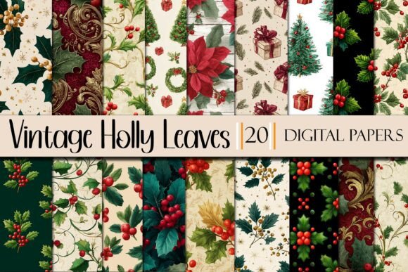 Download Vintage Holly Leaves Digital Paper - Premium Resources