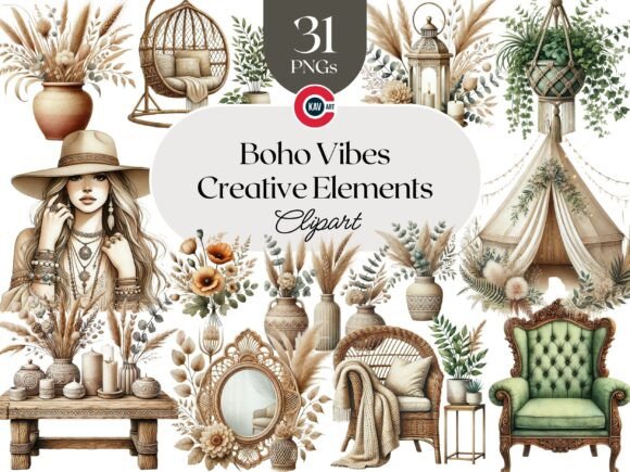 Download Boho Vibes Vintage Elements Clipart - Boho Collection